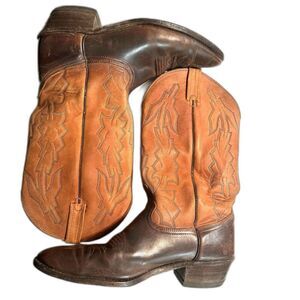 Vintage Dan Post Men's Brown Tall Boots Western Cowboy Genuine Leather size 11 D